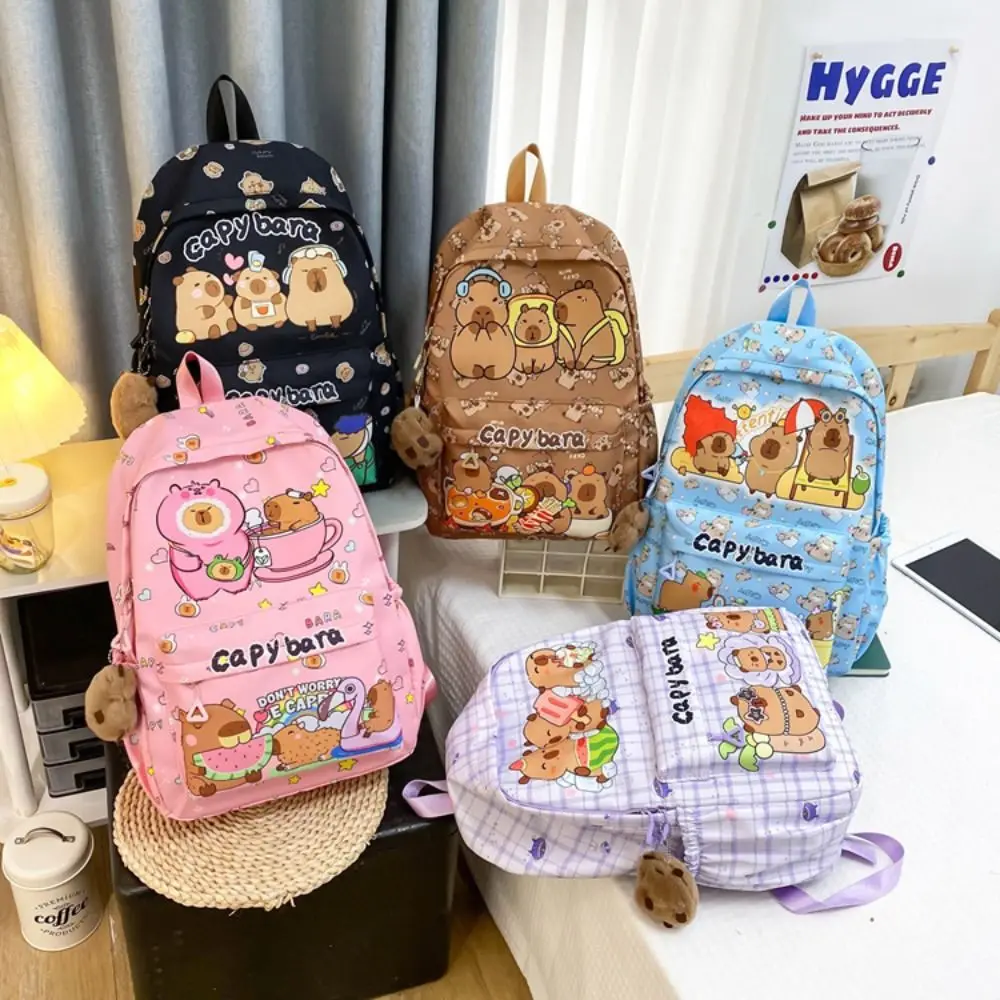 

Creative Cartoon Capybara Backpack Large Capacity Nylon Student Schoolbag Breathable Portable Book Bag