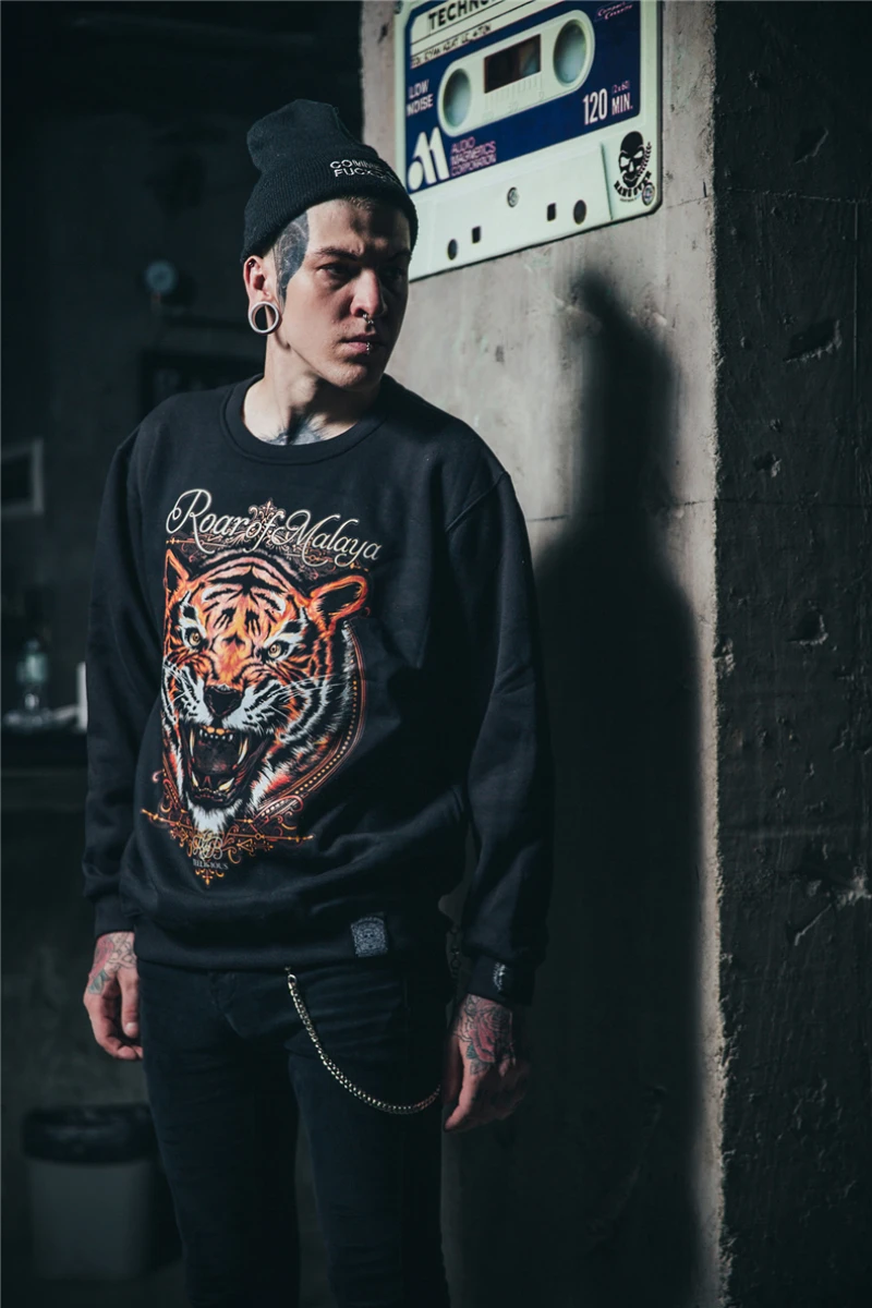 

2025 European and American High Street Dark Streetwear Brand Tiger Head Street Hip-hop Non-plus-size Sweatshirt Trendy Men