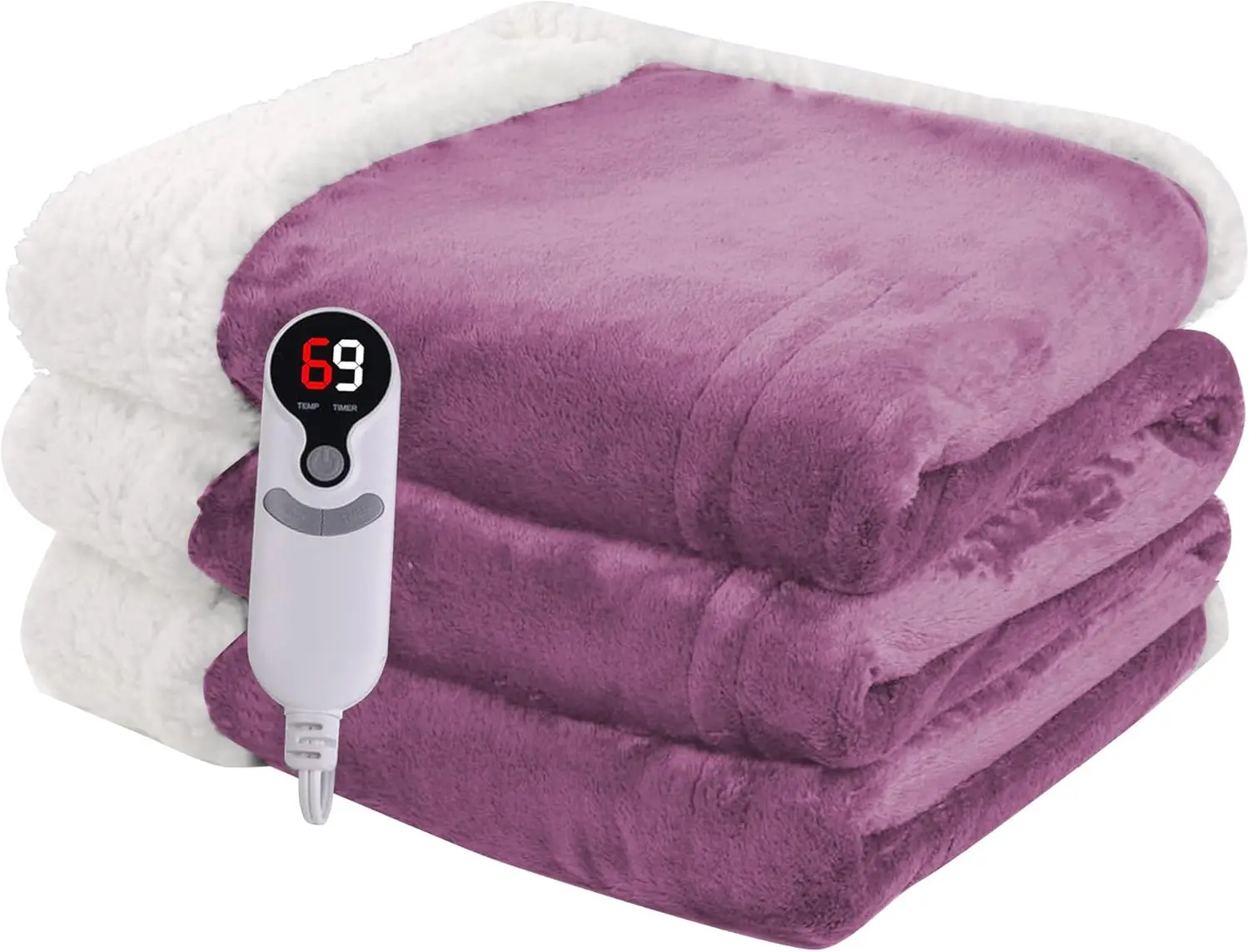 

Full Size Electric Heated Blanket with Auto Shut-Off, 6 Heat Settings, Machine Washable in Purple