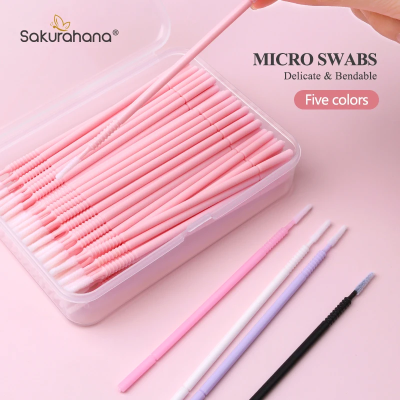 SAKURAHANA 100 PCS Disposable Micro Brush for Lash Swab Mascara Wands Applicator Brush Micro Swabs Makeup Brushes Tools