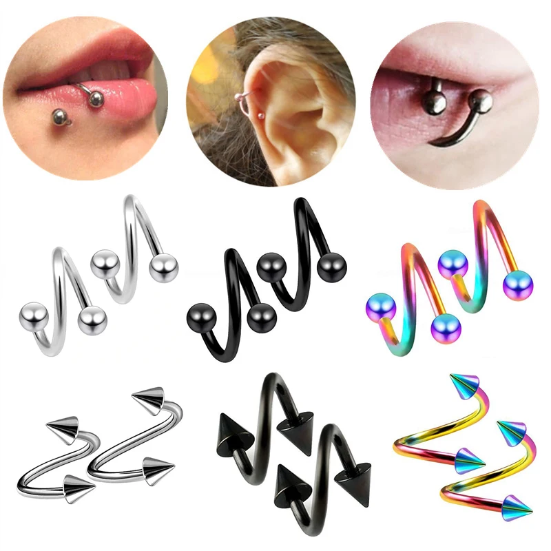 1Pair Gauge 16G Ball Spike Surgical Steel Double Spiral Twister Barbell Earring Ear Cartilage Rings Eyebrow  Piercing Jewelry