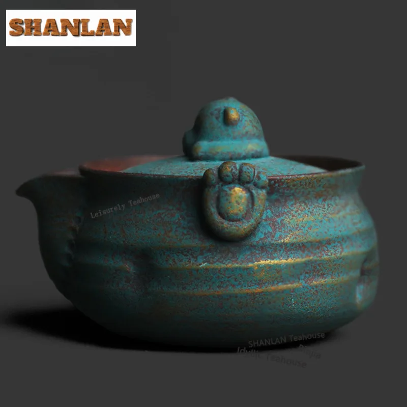 

200ml Coarse Pottery Lapis Lazuli Panda Teapot Aesthetic Tea Infuser Pot Tea Soaking Kettle With Filter For Tea Accessorie Craft