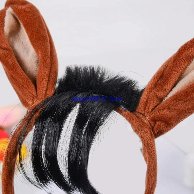 634C Accesorios vestuario caballos Diadema para orejas caballo con traje cosplay caballos para niños Juego rol