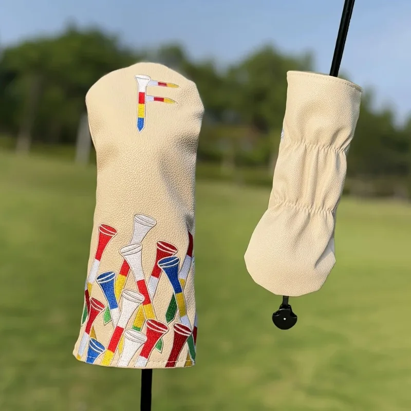 غطاء رأس نادي الجولف باللون البيج المتين مع خطوط ملونة ولمسات حمراء - تصميم مقاوم للخدش والغبار #3