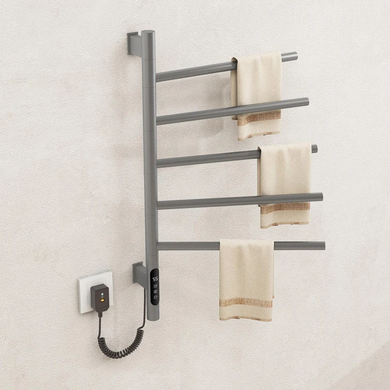 New design wall rotating towel rack heating drying bathroom stainless steel gray electric towel rack