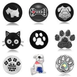 New Fashion Round Cat Dog Footprint Love Pet rhinestone Cute 18mm Metal snap buttons for DIY 18mm snap jewelry wholesale