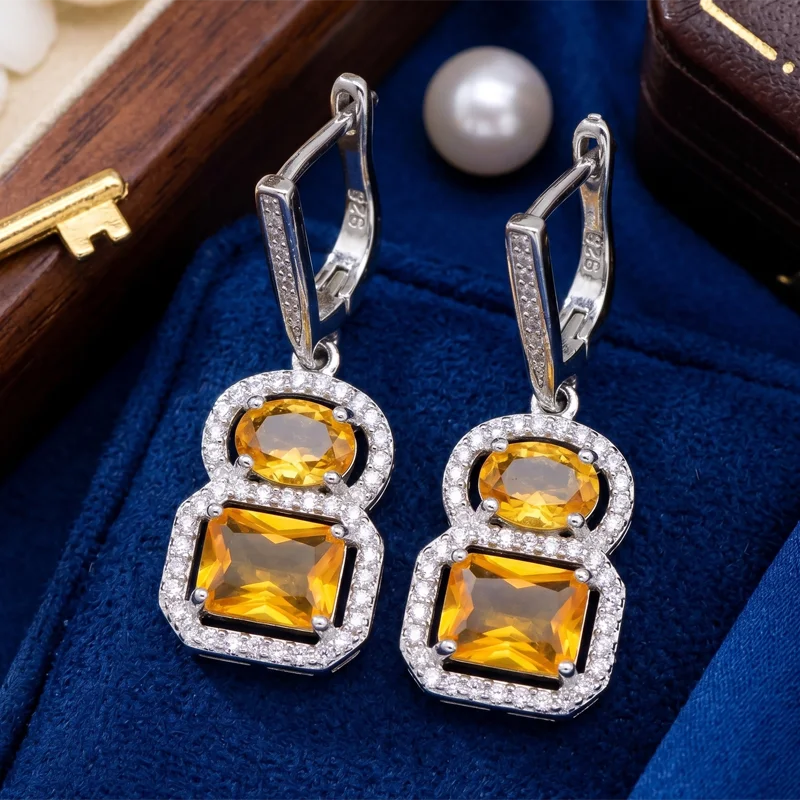35x13mm 6.8g Prevent Allergy Golden Citrine Pink Morganite Peridot Violet Tanzanite Blue Aquamarine CZ Silver Earrings