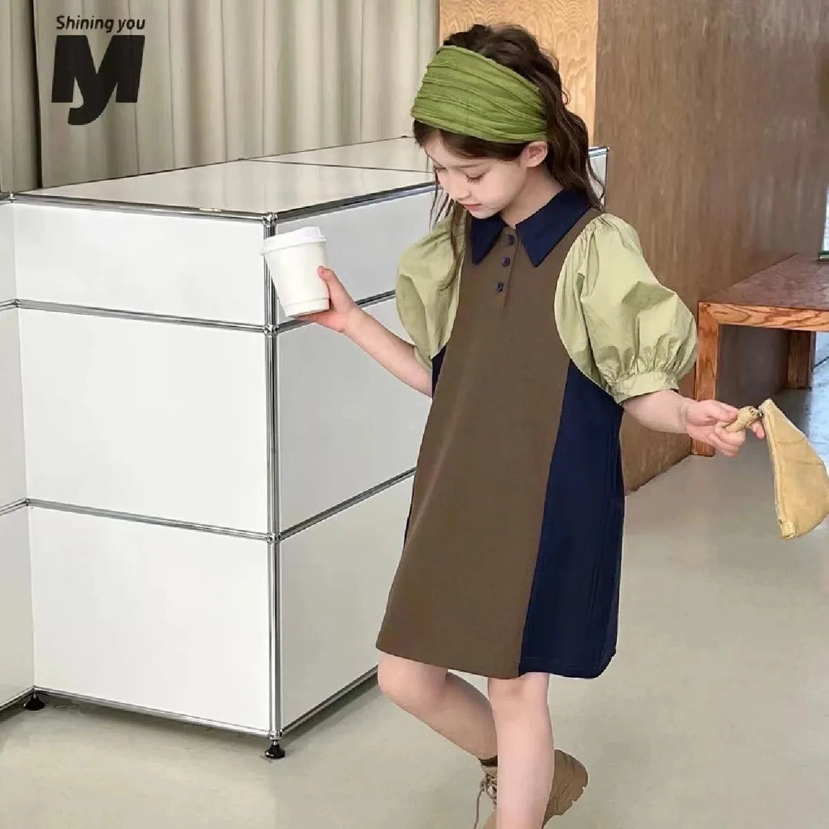 Summer Fashionable New Baby Color Contrast Panel A-line Skirt Children Short sleeved Princess Dress Children Clothing