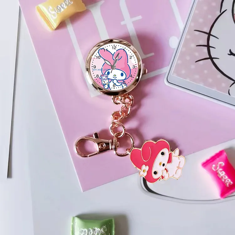 Sanurgente-Montre de poche à quartz de dessin animé pour filles, Cinnamoroll Kuromi, Hello Kitty Key, JoWatch, Anime mignon, Accessoires de sac à dos, Cadeaux, Nouveau