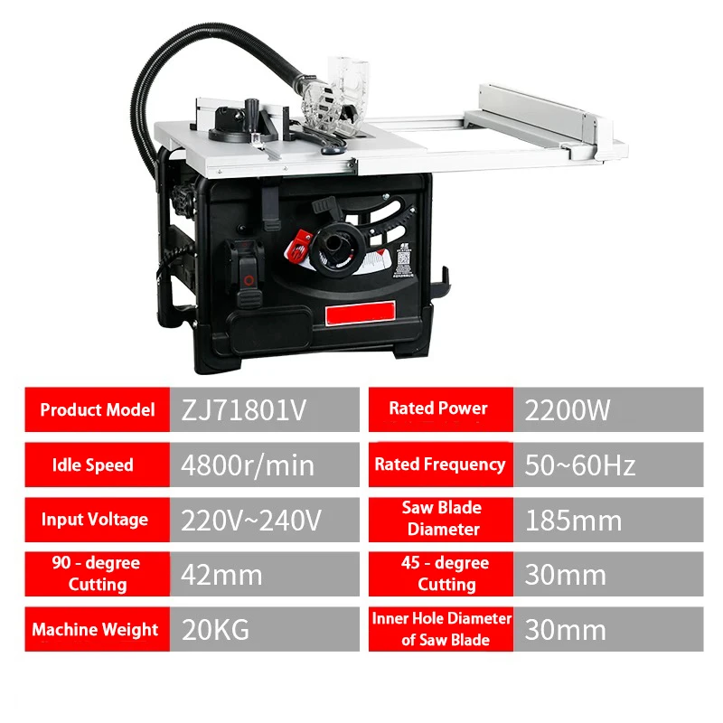 Serra de mesa de madeira composta elétrica sem poeira de 10 polegadas - Serra de mesa deslizante multifuncional para carpintaria Serra de corte de precisão integrada