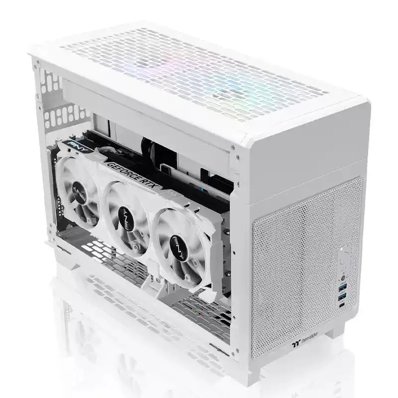 ITX Aluminum Chassis A4 White Side Through, Small Host 2MM Thickened Aluminum Frame Mesh Aluminum Side Plate Small Box