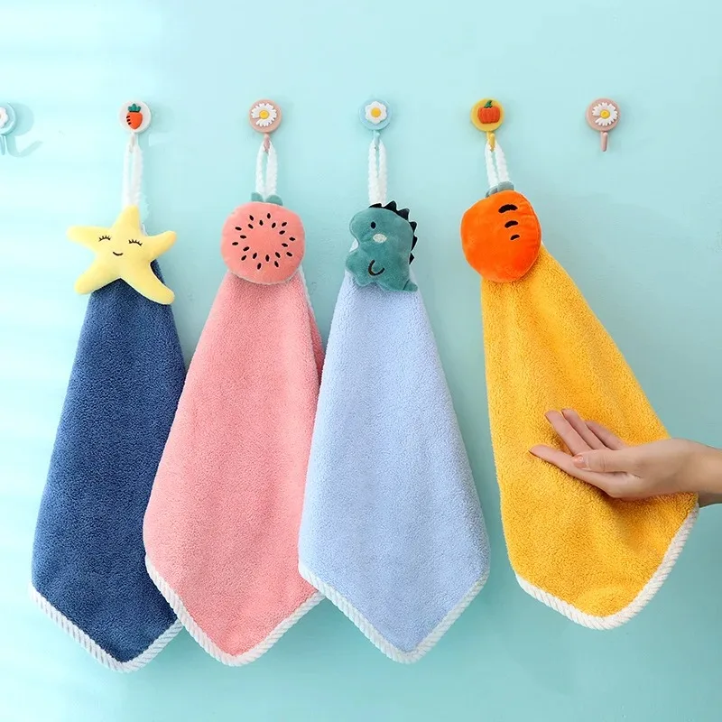 Cartoon Hanging Hand Towels Soft Plush Absorbent Children's Kids Wipes Bath Towel Quick-dry for Bathroom Children Gifts