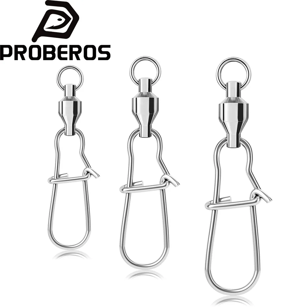 PROBEROS 10pcs Stainless Steel Fishing Connector Pin Bearing Rolling Swivel Snap In Box Fishing Tackle Accessories For Lure Hook