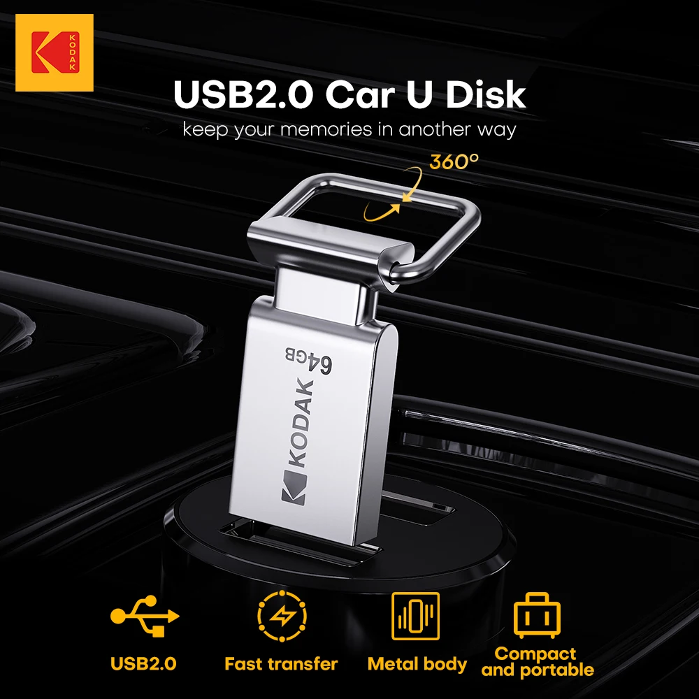 KODAK K112 محرك فلاش USB صغير 32 جيجابايت 64 جيجابايت 128 جيجابايت USB2.0 محرك ذاكرة القلم مع حلقة رئيسية عصا ذاكرة معدنية محمولة للكمبيوتر السيارة