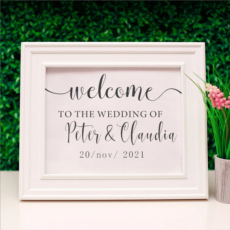 Wedding Welcome Mirror Vinyl Sticker Personalized Custom Names And Date Decal Wedding Party Decor Wedding Sign Board Mural