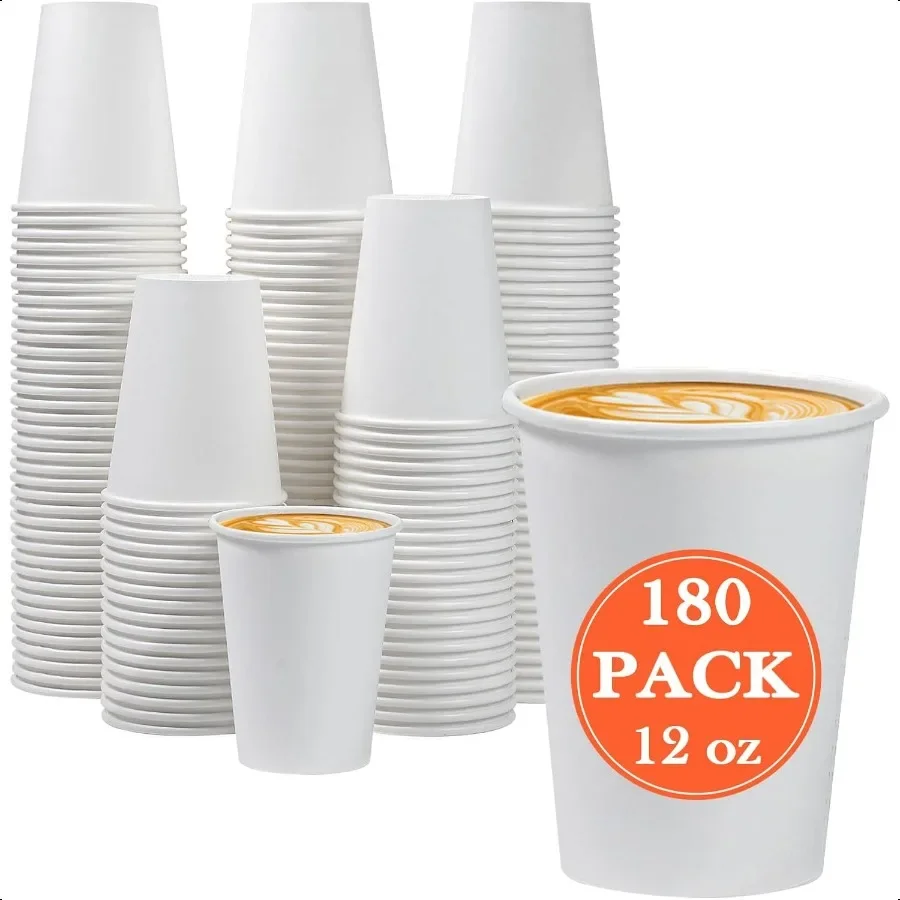 

180 Count 12 oz Paper Coffee Cups Paper Coffee Cups for Hot or Cold Drinks 12 Ounce White Beverages Water Cups for Party Picni