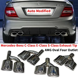 For Mercedes Benz Exhaust Tip C-Class E-Class S-Class W204 W212 W221 Upgrade C63 AMG Oval Four Outlet Welded Muffler Tail Pipe