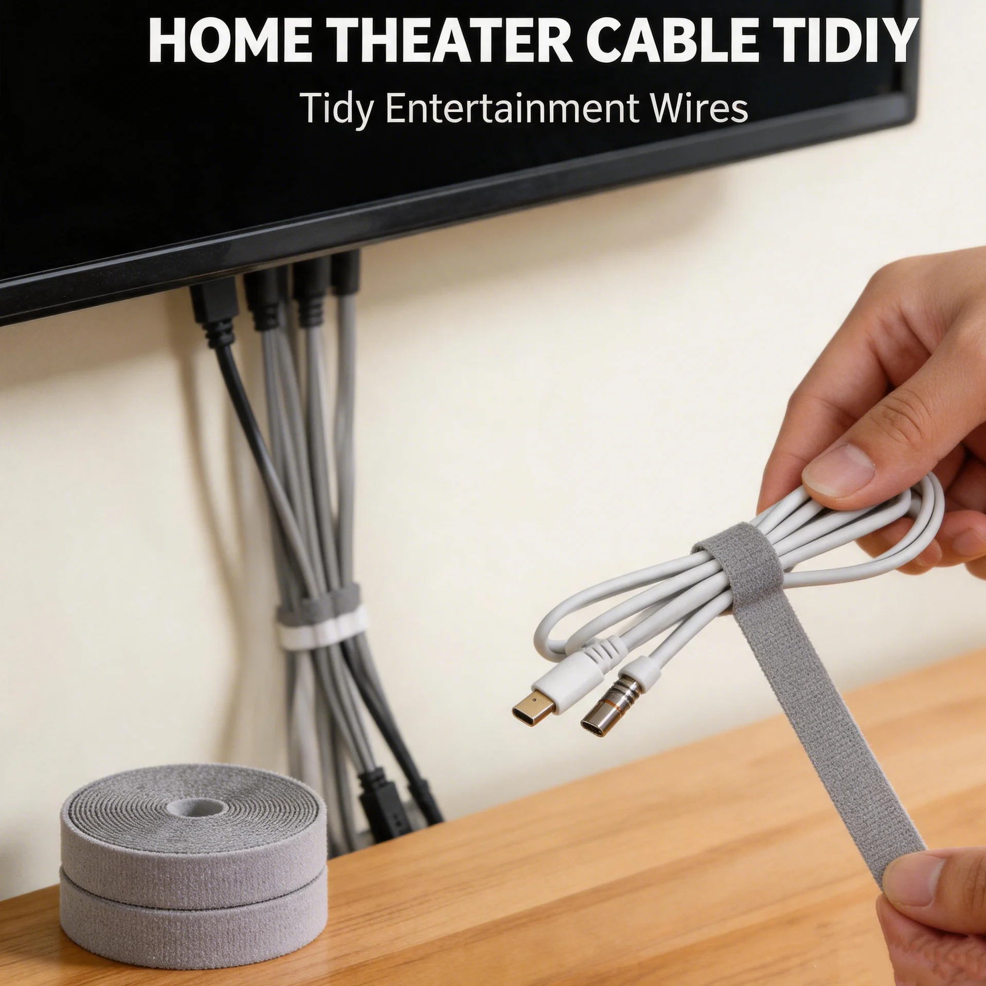 1 Roll Reusable Cable Ties Fastening Tape Multi-Purpose Cord Organizer for Computer TV Wire Management And Storage