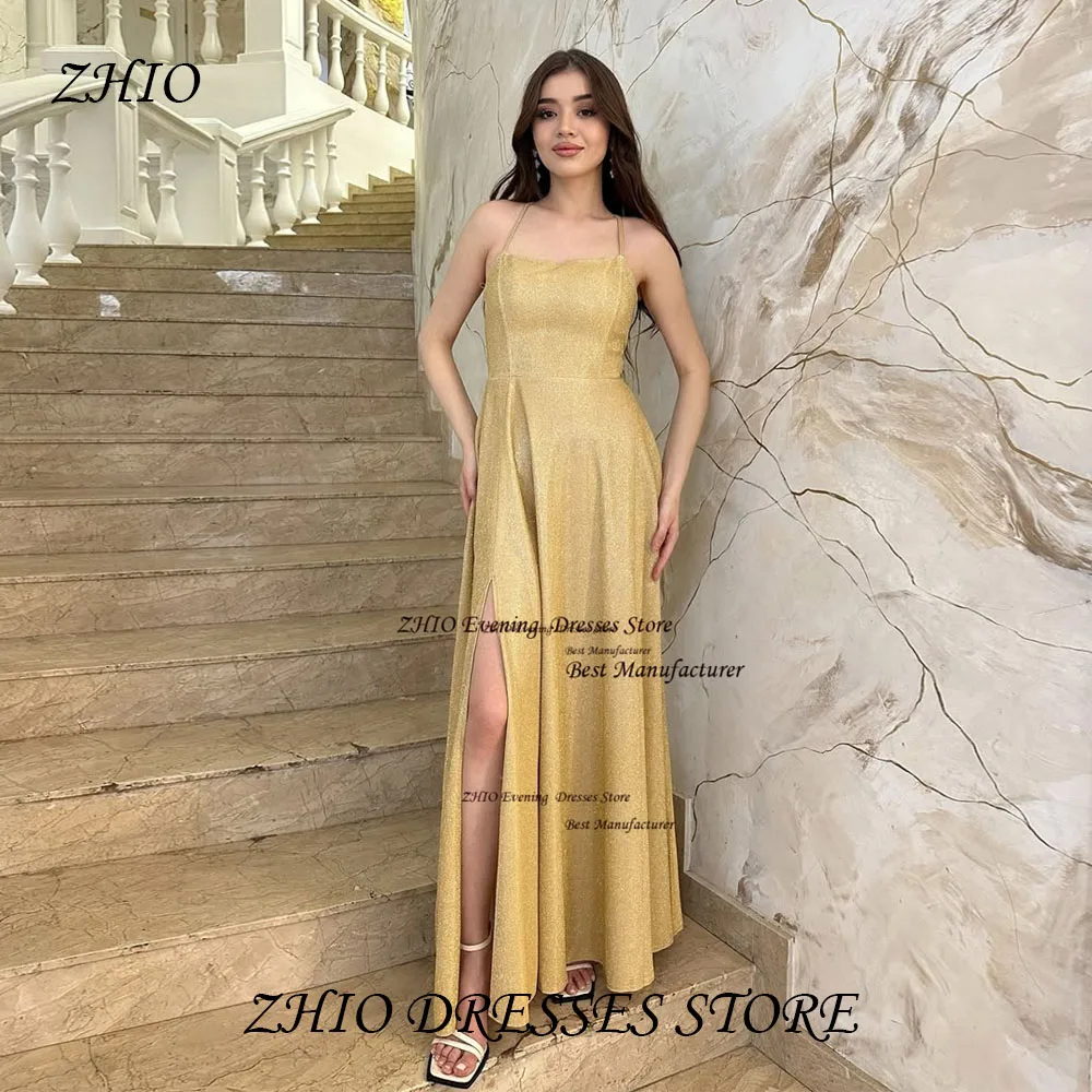ZHIO-vestido de noche de estilo Simple con lentejuelas, plisado, línea A, cuello cuadrado, vestido de fiesta con tirantes finos, vestido de graduación personalizado para mujer