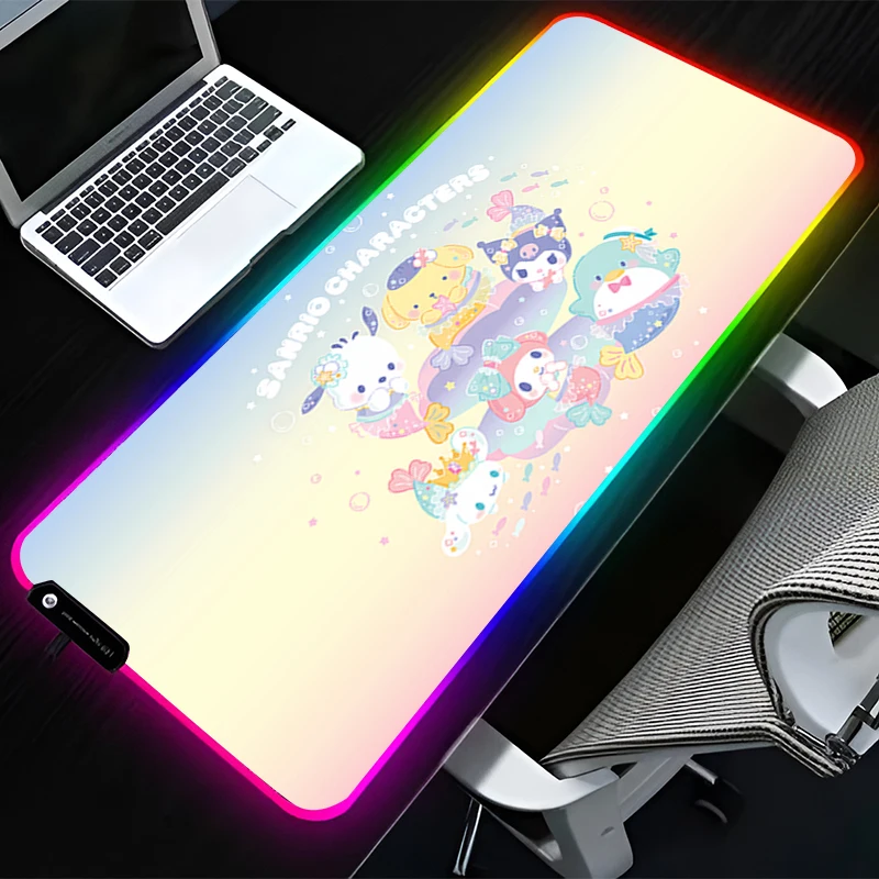 RGB LED Mouse Pad HD Rubber Mousepad Extended Pad PC Accessories Desk Mat P-pompompurin Non Slip Gaming Mats Office Keyboard Pad