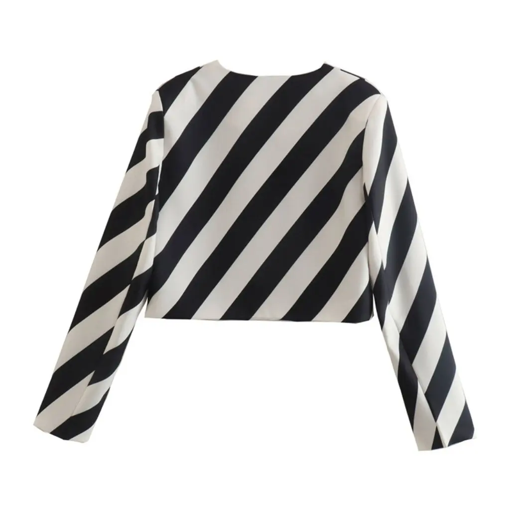 

Women's Black And White Striped Casual Short Top Coat European American Style Summer Fashion Wholesale
