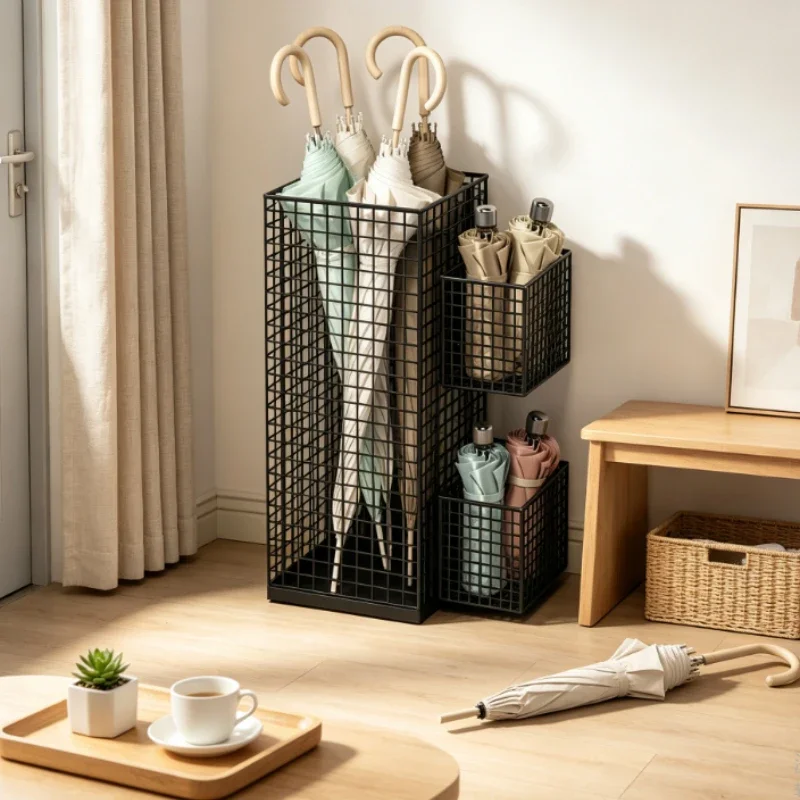 Umbrella Storage Rack with Water Collection Tray, Anti-rust Iron Stand for Office Commercial Corridor Home Doorway - Sturdy