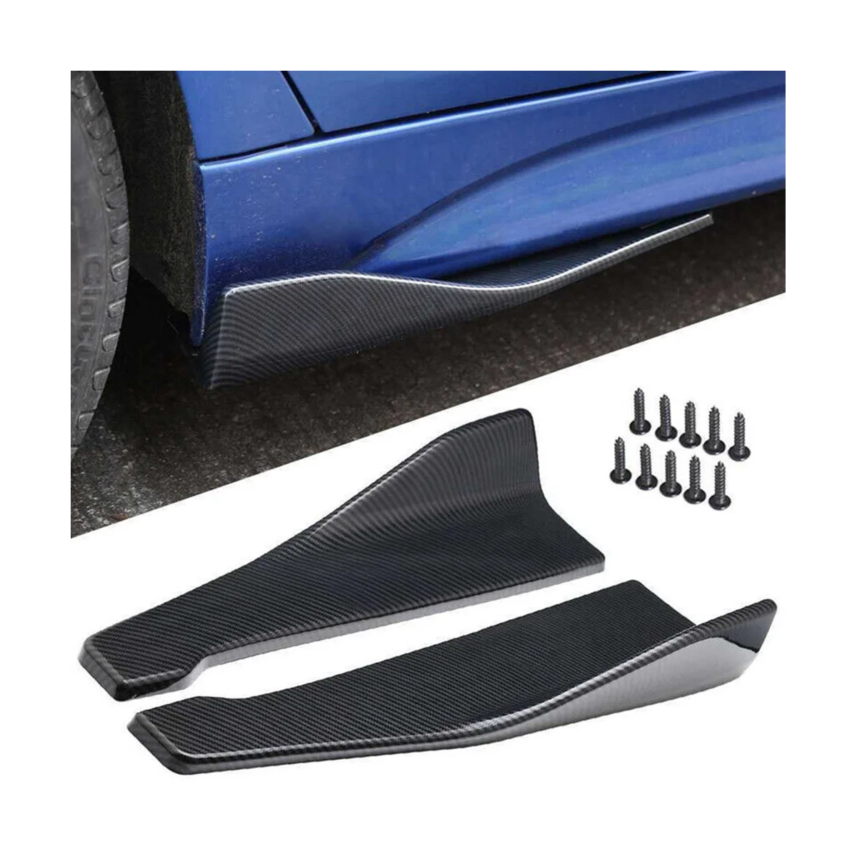 Universal Car Side Skirt Bumper Spoiler Splitter Protector Scratch Accessories 48cm/18.9Inch 2PCS (ABS Carbon