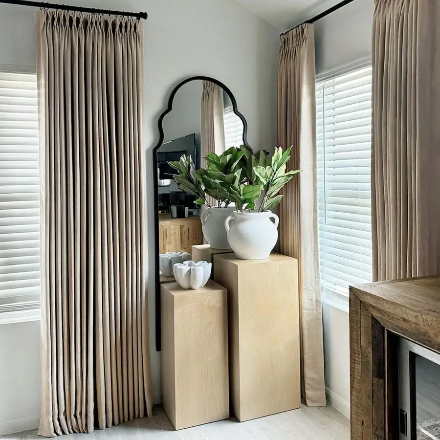 폴리에스터 핀치 플리츠 커튼 암막, 후크가 있는 플리츠 드레이프 96인치 길이 2패널 세트, 폴리에스터 암막 커튼