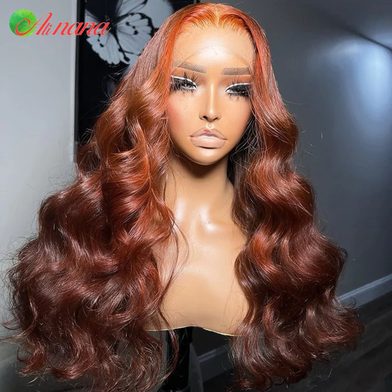 

Reddish Ginger Colored 6x6 Lace Closure Wig Transparent 13x6 Lace Frontal Human Hair Wigs Pre-Plucked Body Wave Lace Front Wig