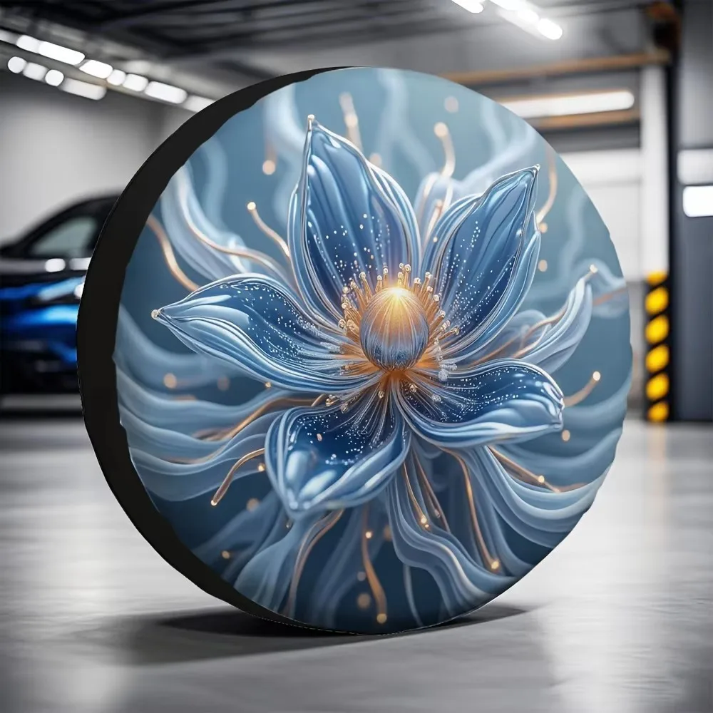 

Silver Blue Flower Print Spare Tire Cover 100% Polyester Universal for Truck SUV Trailer