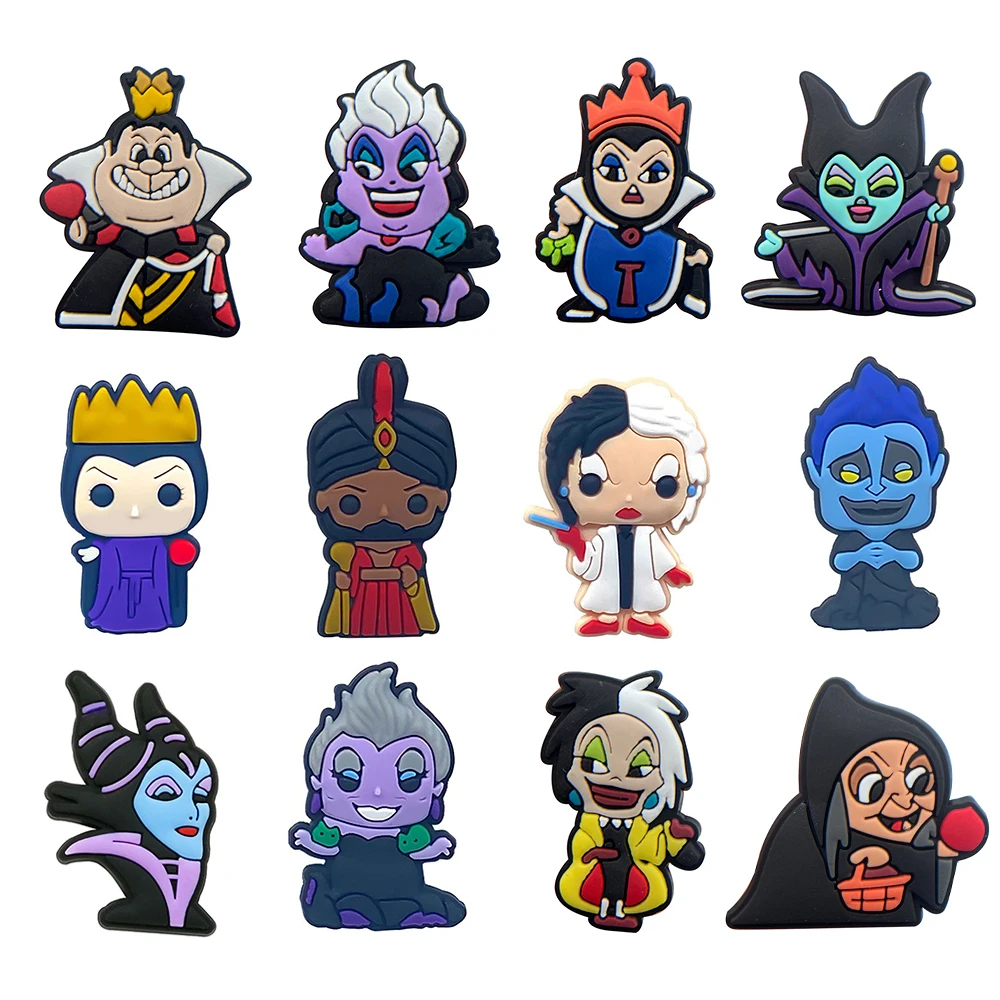 

12/50Pcs Hot Toys Movie villain Shoes Charms PVC Cartoon Clog Sandals Decorations Garden Shoe Accessories Buckle for Kids Gifts