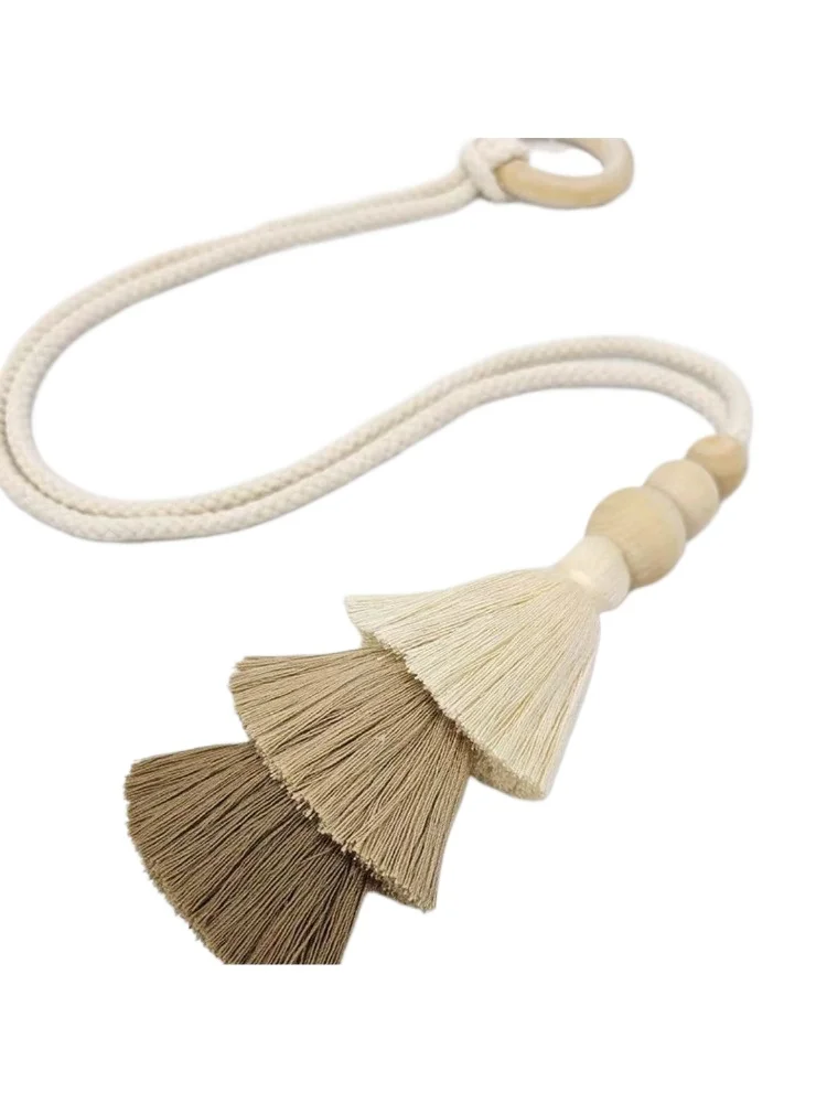 Reliure de rideau sans poinçon, tissée à la main, trois couleurs, bûche arc-en-ciel, pompon français, bande de liaison, boucle magnétique en coton et lin