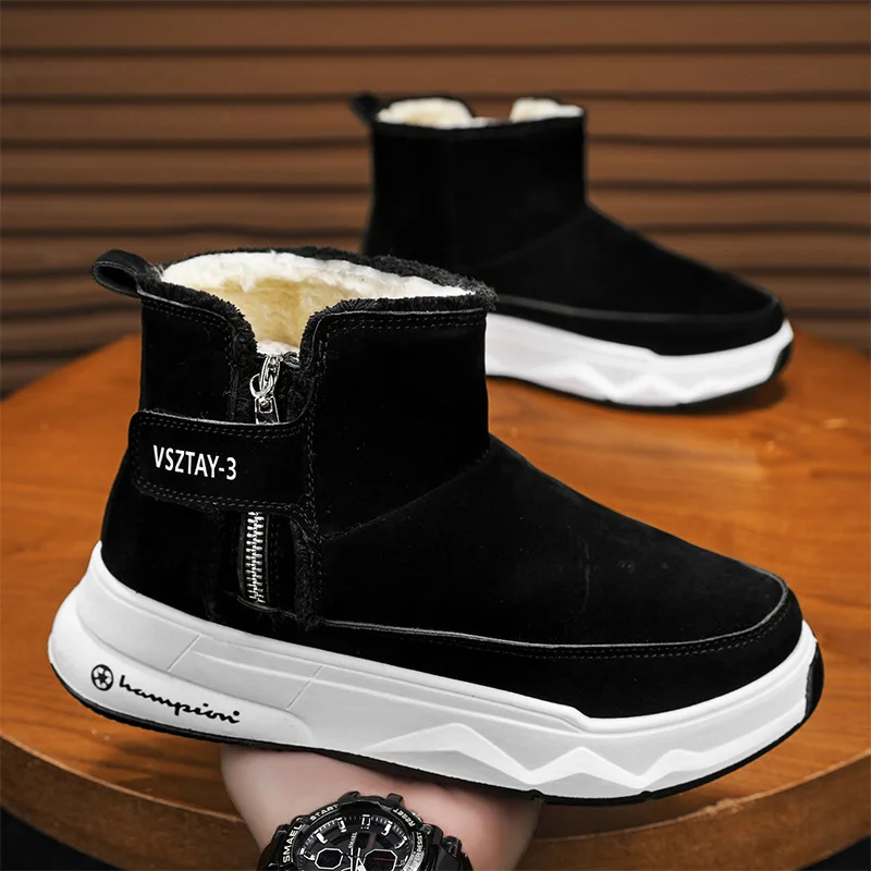 Men's winter snow boots, thick-soled high-top cotton boots, fleece and thickened warm cotton shoes, comfortable and cold-proof