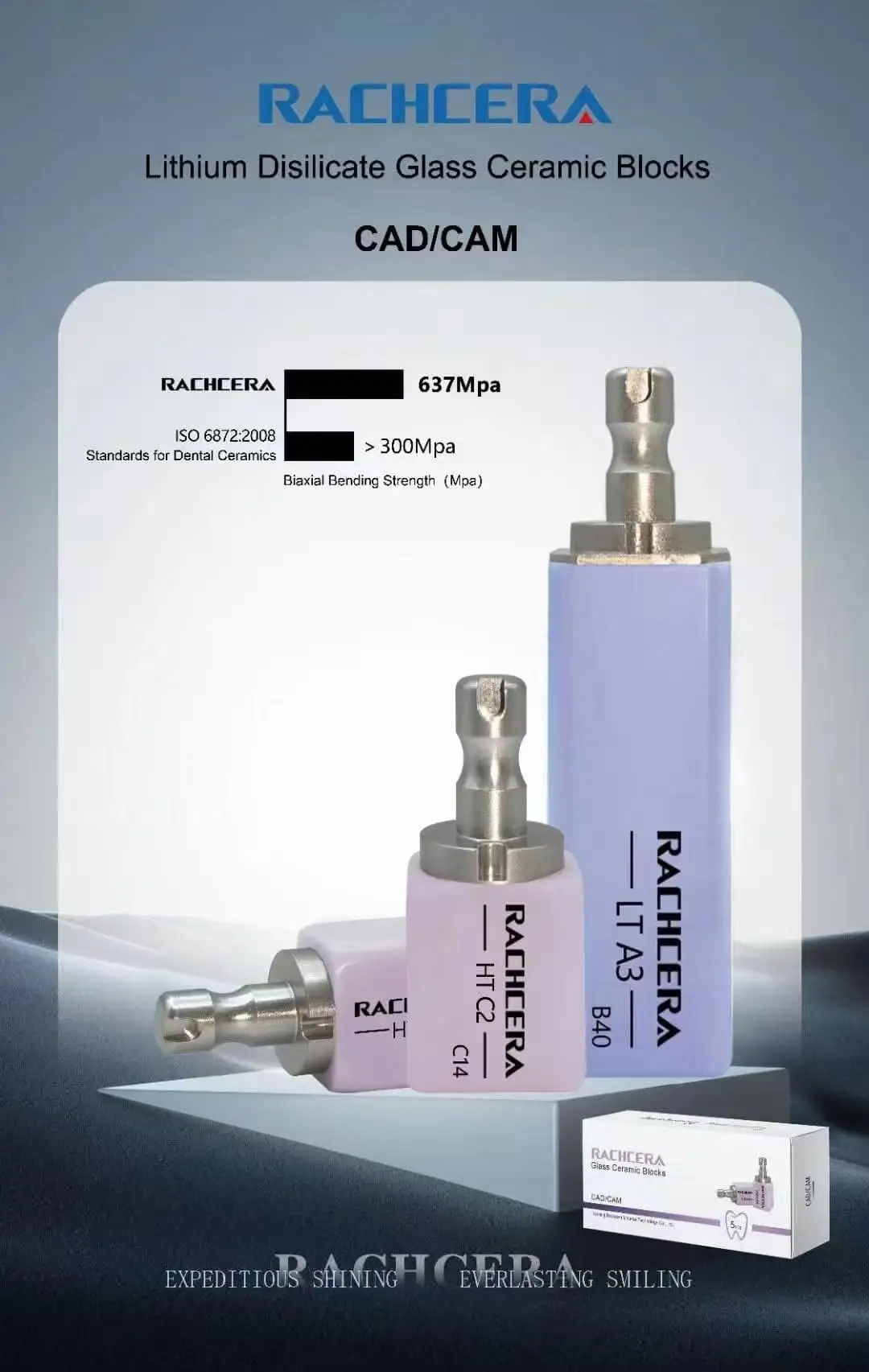 

S Rachcera CADCAM Lithium Disilicate C14 Dental Glass Ceramic Blocks 5Pcs/Box Veneer Inlays Crowns Material Emax