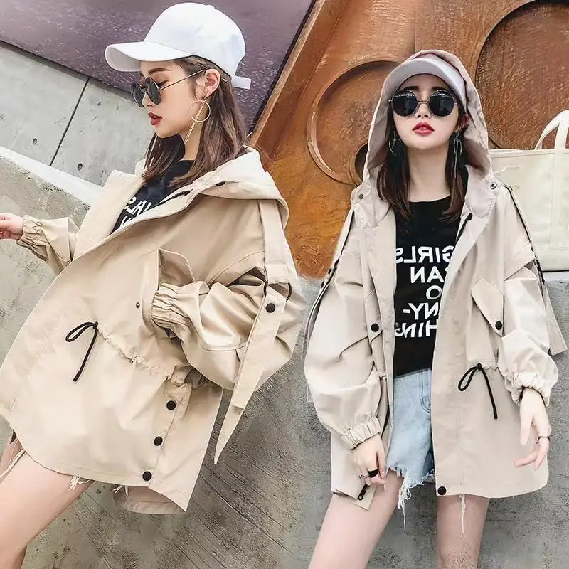 

Spring Autumn Workwear Women Jacket 2025New Korean Fashion Casual Hooded Slim Windbreaker Female Wild Loose Ladies Outerwear Top
