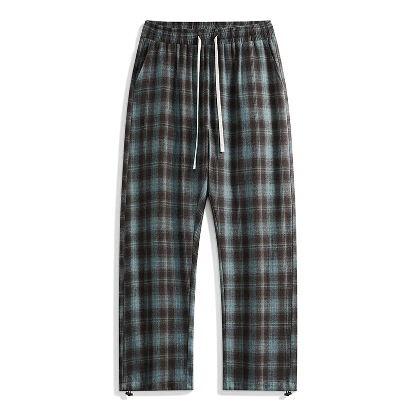 

Повседневные брюки в клетку большого размера, мужские модные брендовые трансграничные винтажные свободные брюки с широкими штанинами, прямая трубка из полиэфирного волокна