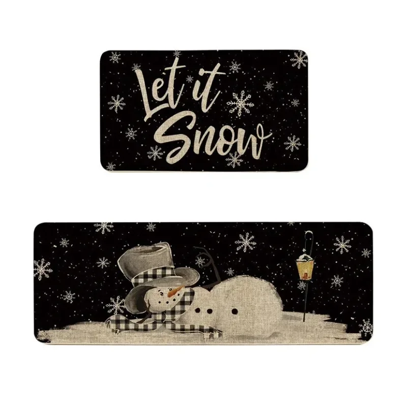 Cartoon Christmas Crystal Fleece Kitchen Floor Mat Christmas Decorative Floor Mat