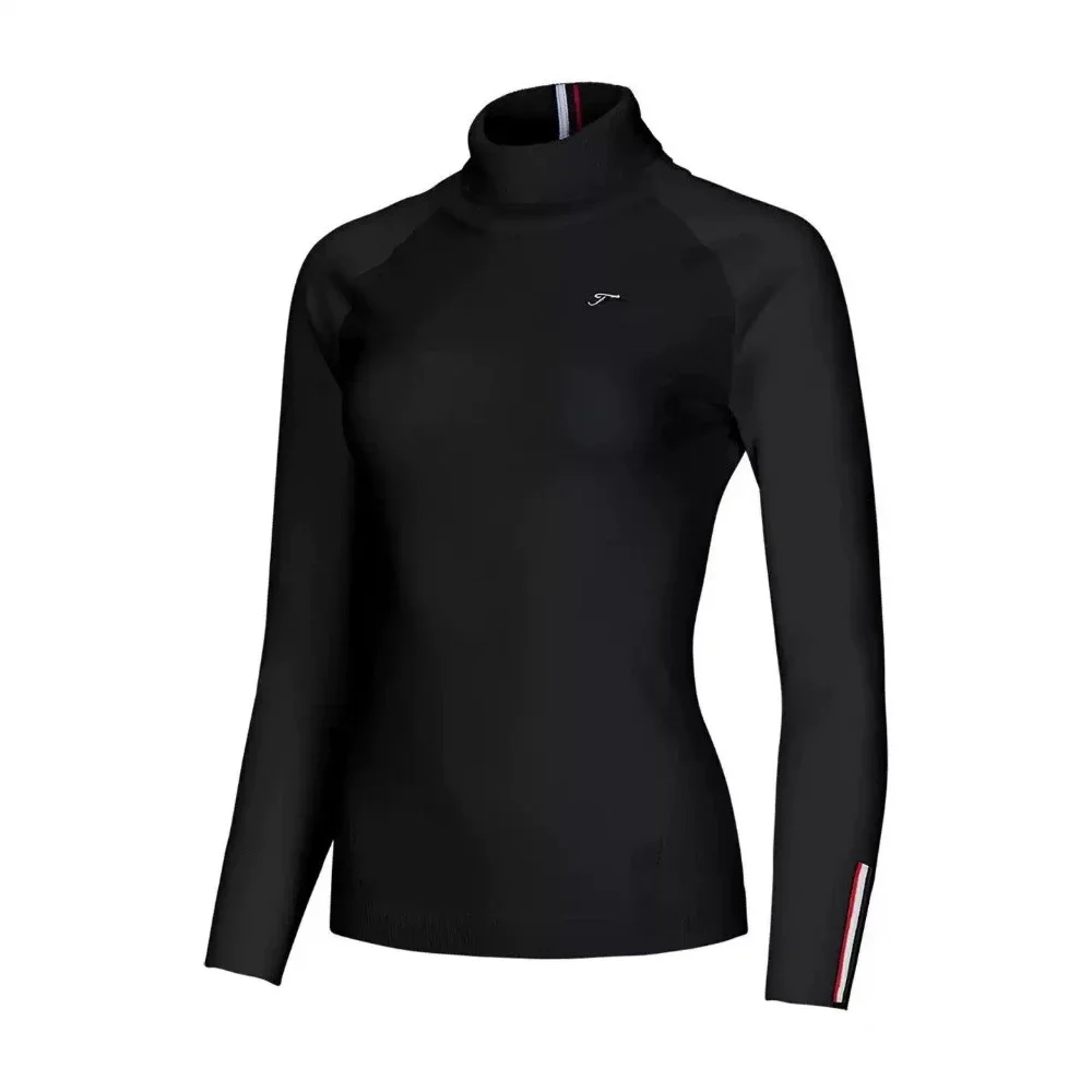 Women's Golf Knit Sweater 2026 Fall New Korean Style Thermal Stretch Slim Fit Stand Collar Spliced Long Sleeve Base Layer Soft