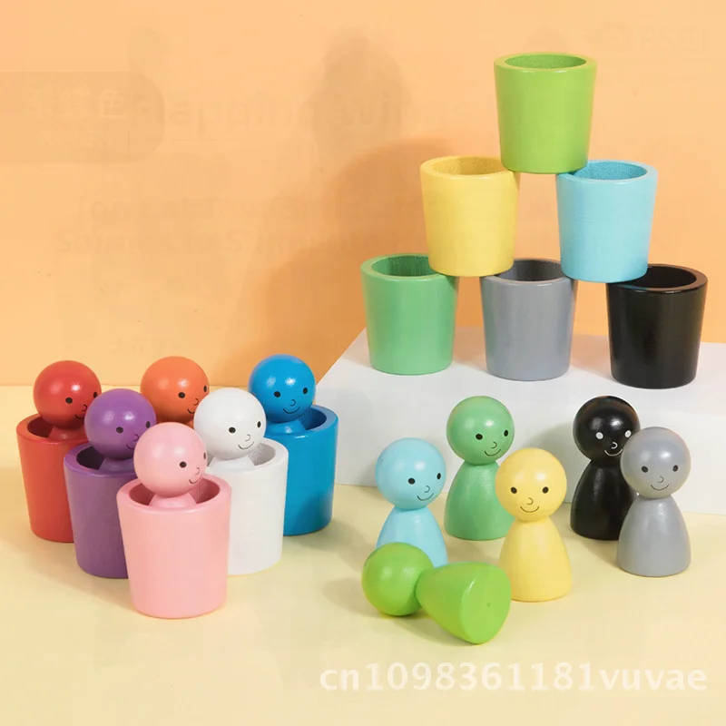 Taza de clasificación Montessori de Color para hombre pequeño, juguete apilable con música para entrenamiento de coordinación mano-ojo para niños, educativo de madera