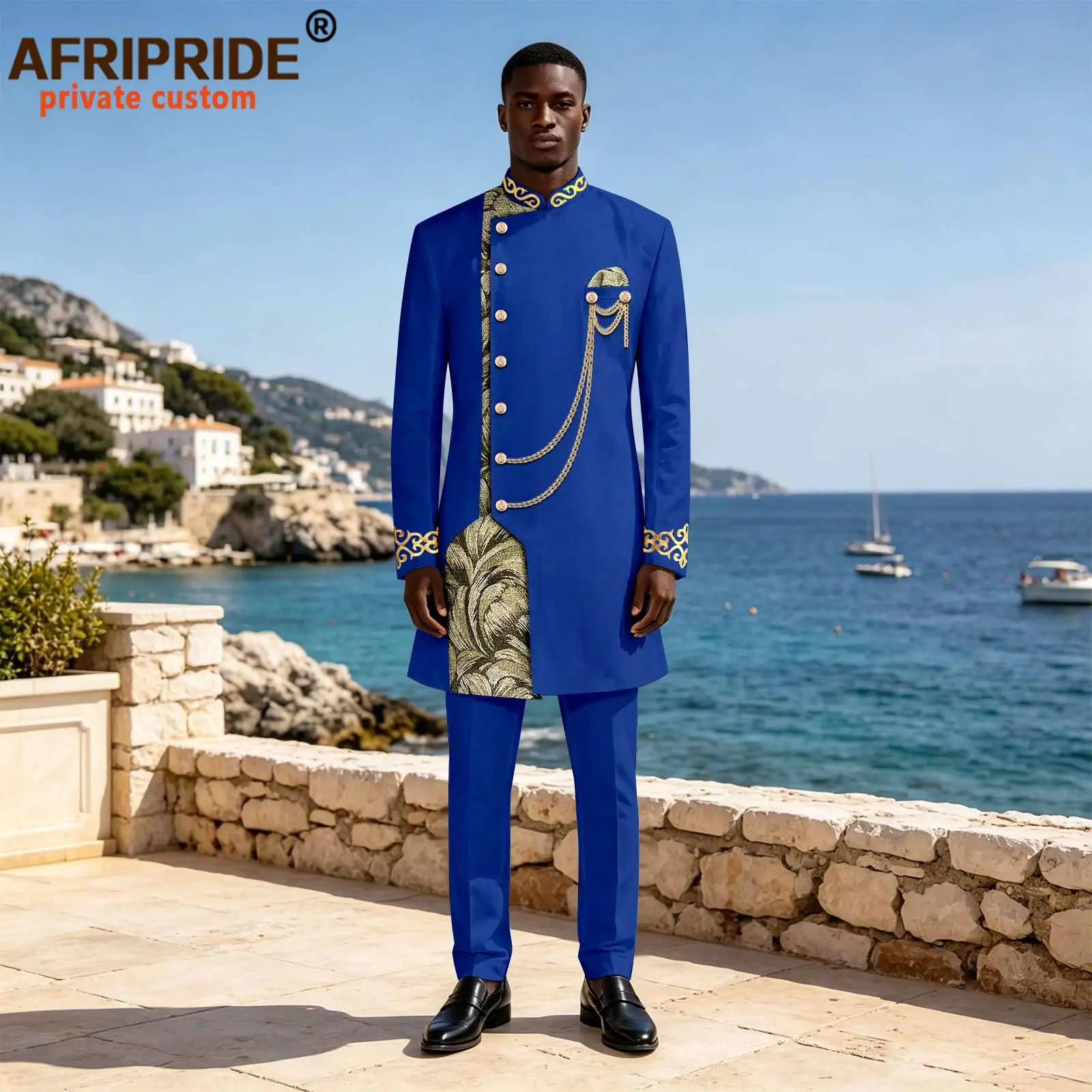 Men`s Business Suit Single Breasted Embroidery Gold Chain Blazer and Trousers 2 Piece Set Regular Fit African Clothes 2616106