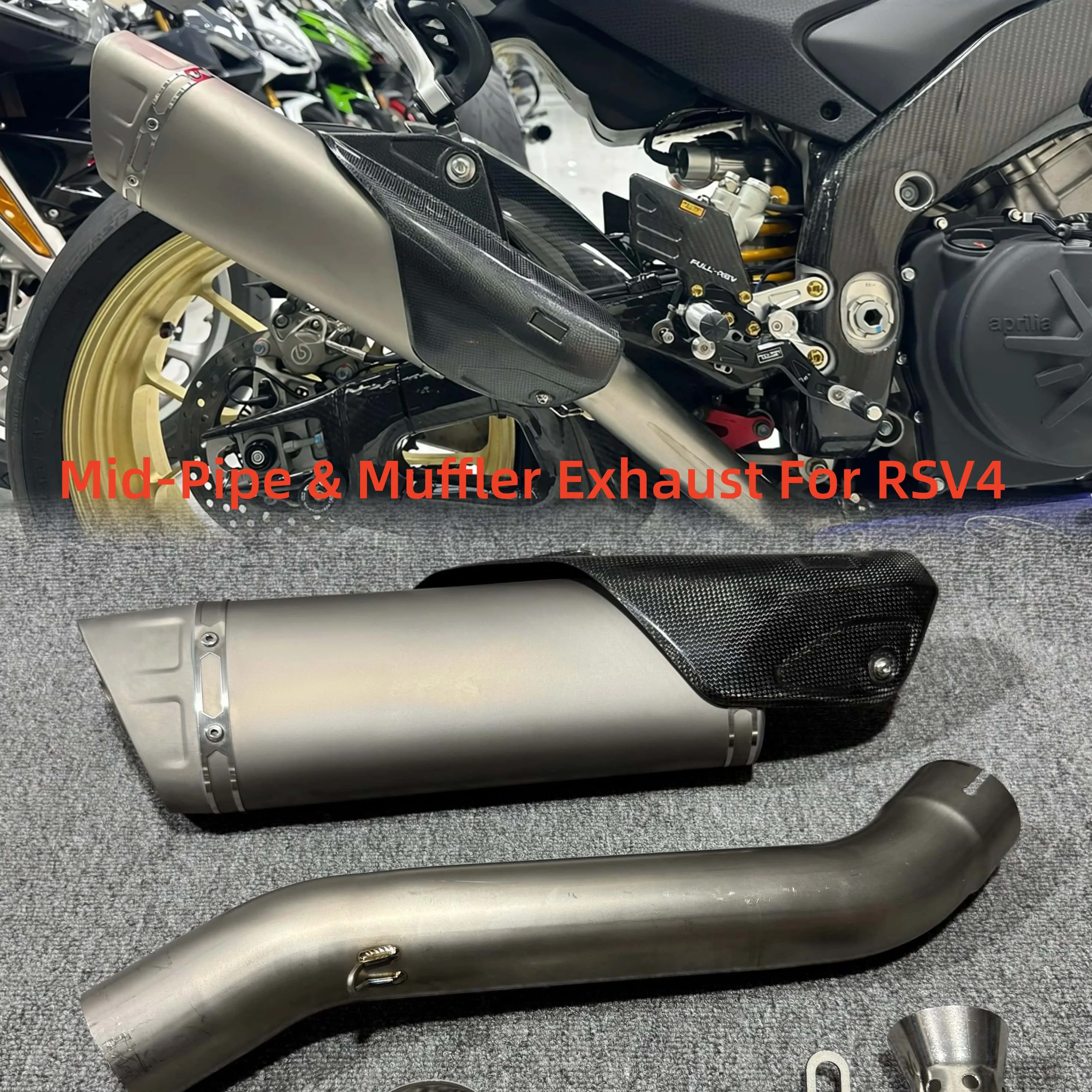 Titanium Mid‑Pipe & Muffler Exhaust For Aprilia RSV4, 60mm Inlet Diameter, Direct Bolt‑On Replacement, Built‑in DB Killer