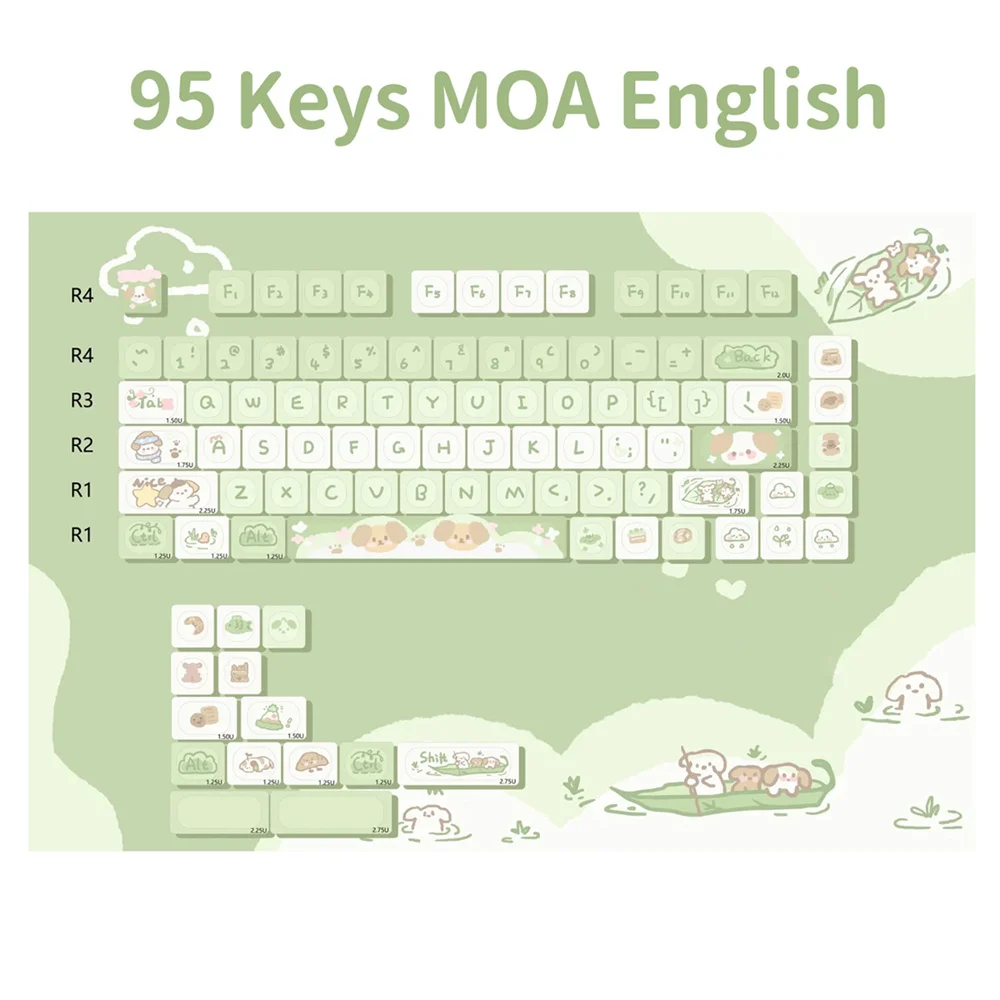 Kit de tapas de teclado mecánico Matcha Puppy, perfil MOA, PBT, 61/64/68/84/75/87 teclas, 95 teclas, GMK67