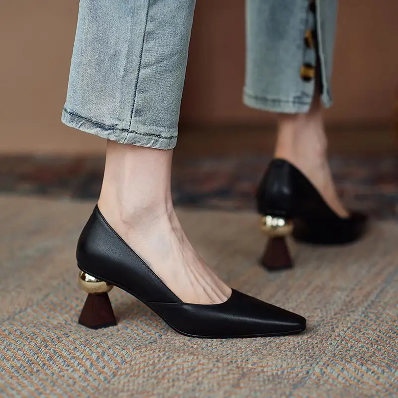 2026 New Women French Style Unique Heel Pumps Elegant White Pointed Toe Shallow Mouth Single Shoes Versatile Chic Dress Shoes