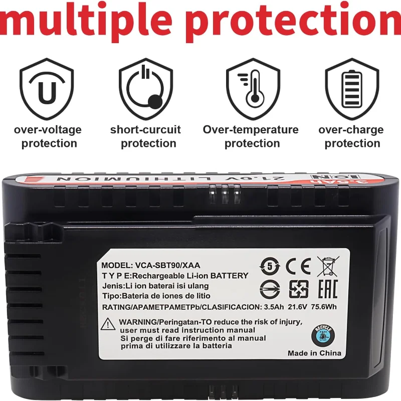 Replacement Vacuum Cleaner Li-ion Battery 21.6V 3500mAh for Samsung Jet 90/Jet 75 Pet/Jet 75 Cordless Stick Vacuum VCA-SBT90/XAA