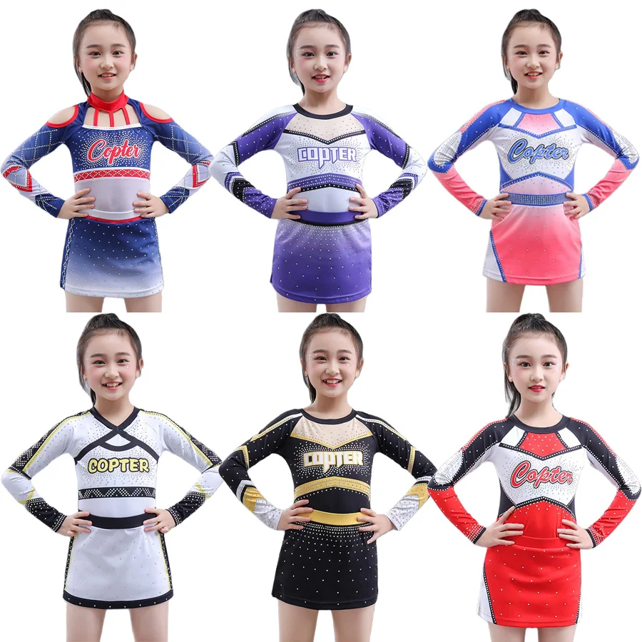 

Professional Custom Girls Women Cheerleader Costumes School Team Suit Rhythmic Gymnastics Uniform Sets Flash Drill Dance Dress