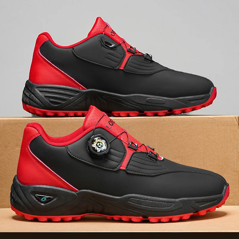 Men Rotary Buckle Golf Shoes Waterproof Leather Air Cushion Non Slip Breathable Training Sneakers 2 Colors - view 3
