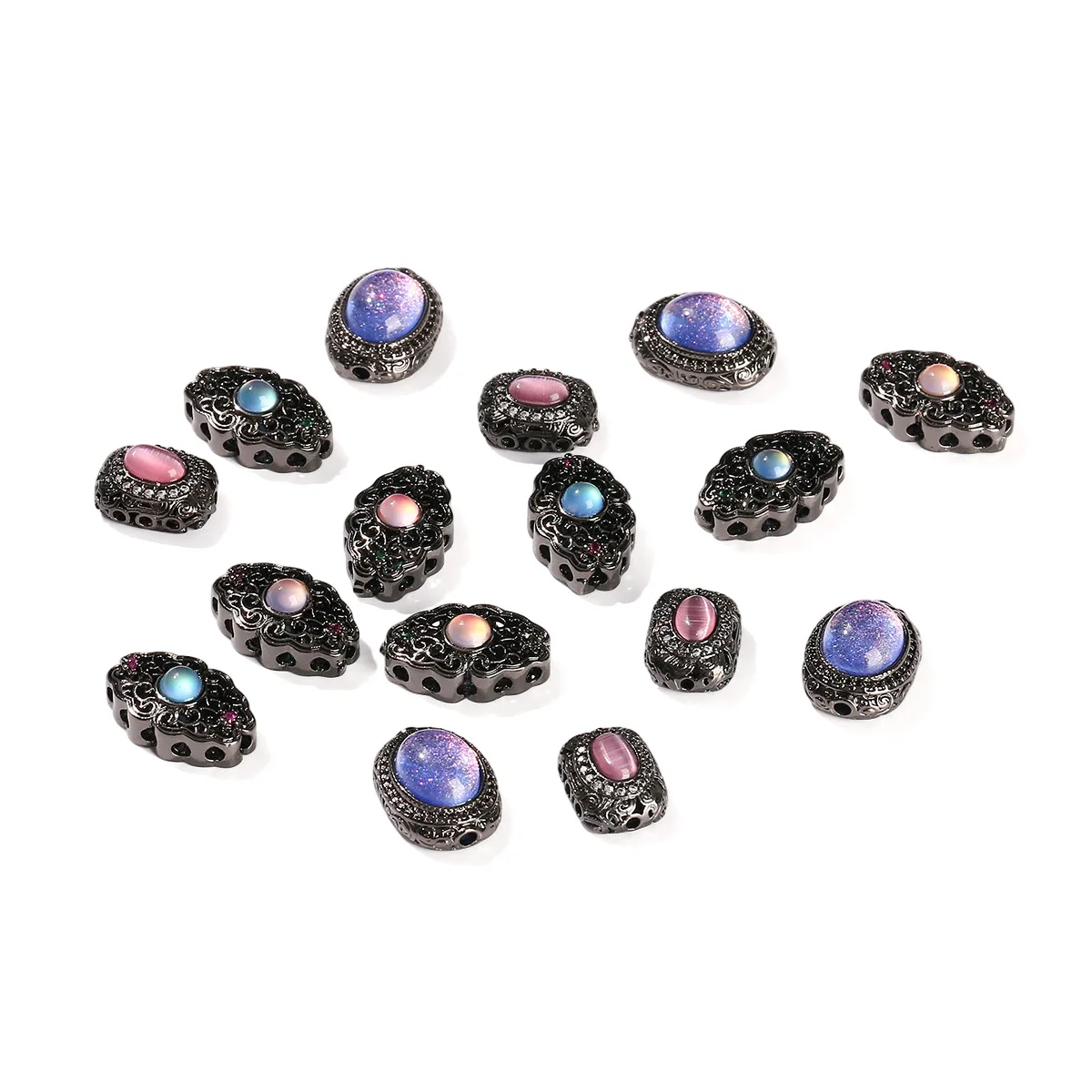 7 Pieces Copper Plated Gun Black Powder Cat Eye Oval Bead DIY Bracelet Bracelet Necklace Accessories Jewelry Making Materials