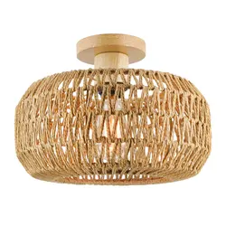 American Style Rural Retro Wooden Ceiling Lamp Bedrooms Living Rooms Balconies Corridors Paper Rattan Woven Ceiling Lights