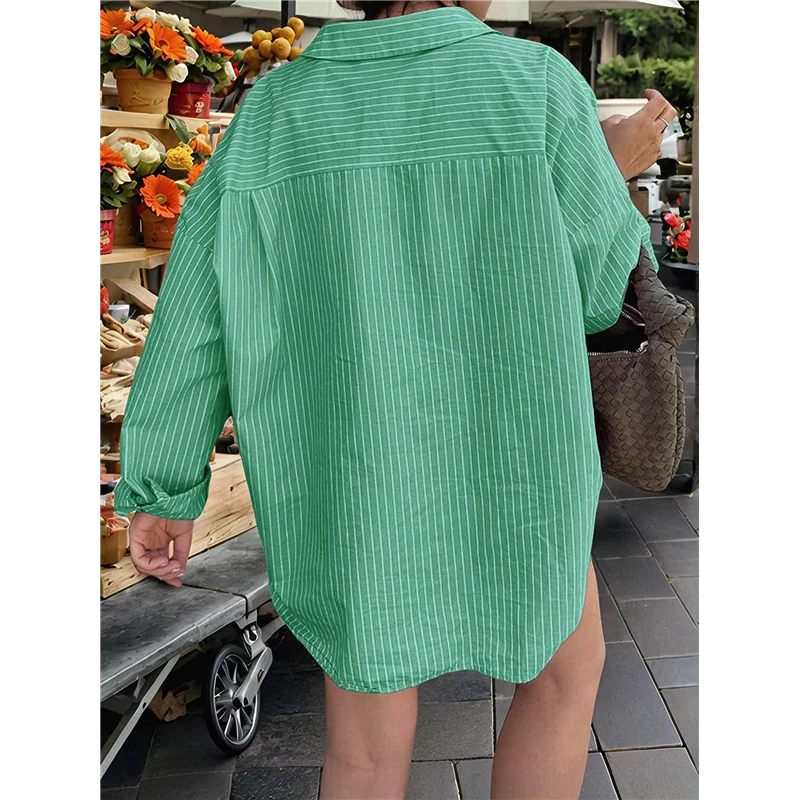 AOAO-Womens Shirts Button Down Stripe Long Sleeve Blouse Fashion Casual Tops 2025