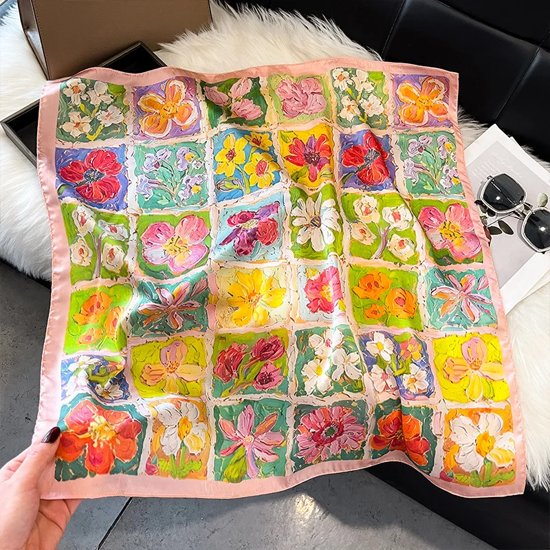 

Luxury Silk Feeling Square Scarf Women 2026 Print Satin Neckerchief Spring Hair Band Foulard Bandana Echarpe Tie Shawl Wraps